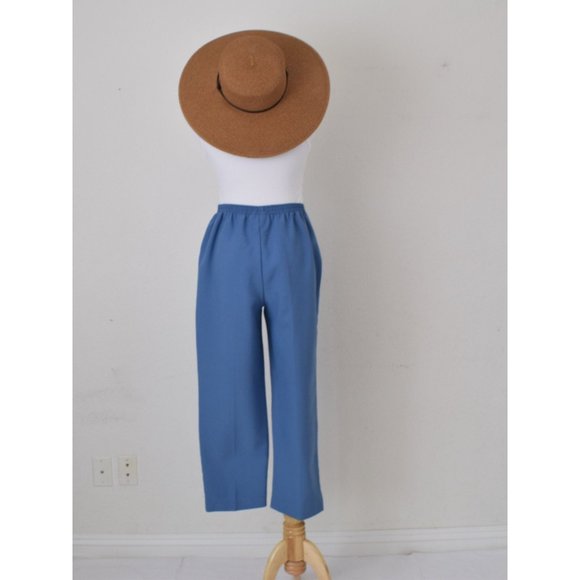 Vintage 80s Cornflower Blue Gathered Waist Polyester Trousers | 26-34 waist - Picture 4 of 7